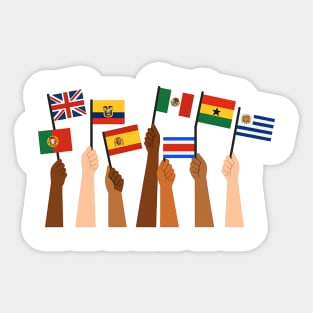 Hands-Holding-Flags-of-the-World-Unity-and-Diversity Sticker